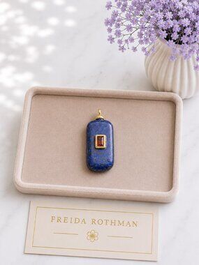 Freida Rothman Genuine Lapis w/ Red CZ Center Stone Necklace Pendant